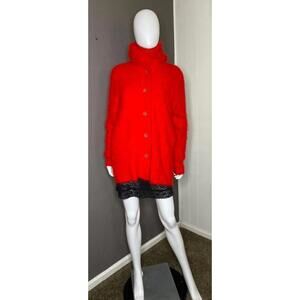 1980's Red Angora Jacket and Detachable Scarf size S/M Fuzzy 2 Piece Angora Set